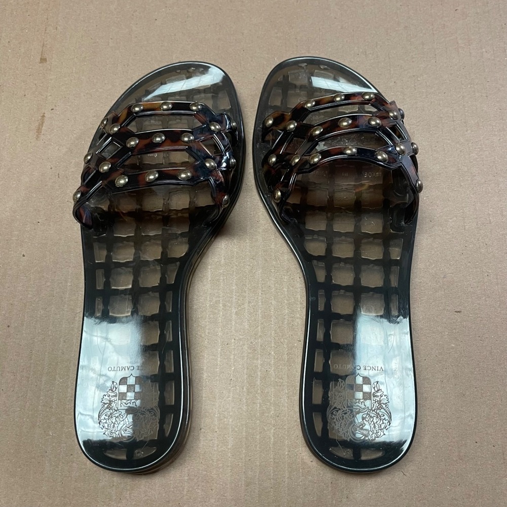 Vince Camuto Womens Sz 8 Carron Tortoise Studded Clear Jelly Flat Slides Sandals - Picture 7 of 9